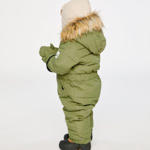 Baby Original One Piece Puffy Snowsuit With Removable Mittens And Boots Olive Green - Image 3