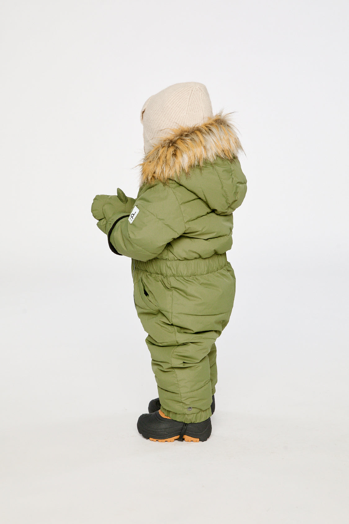 Baby Original One Piece Puffy Snowsuit With Removable Mittens And Boots Olive Green - Image 3