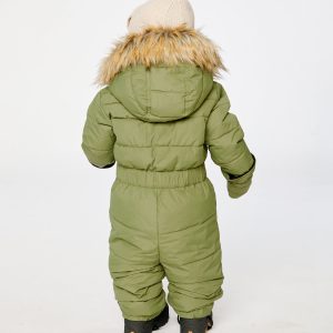 Baby Original One Piece Puffy Snowsuit With Removable Mittens And Boots Olive Green - Image 4