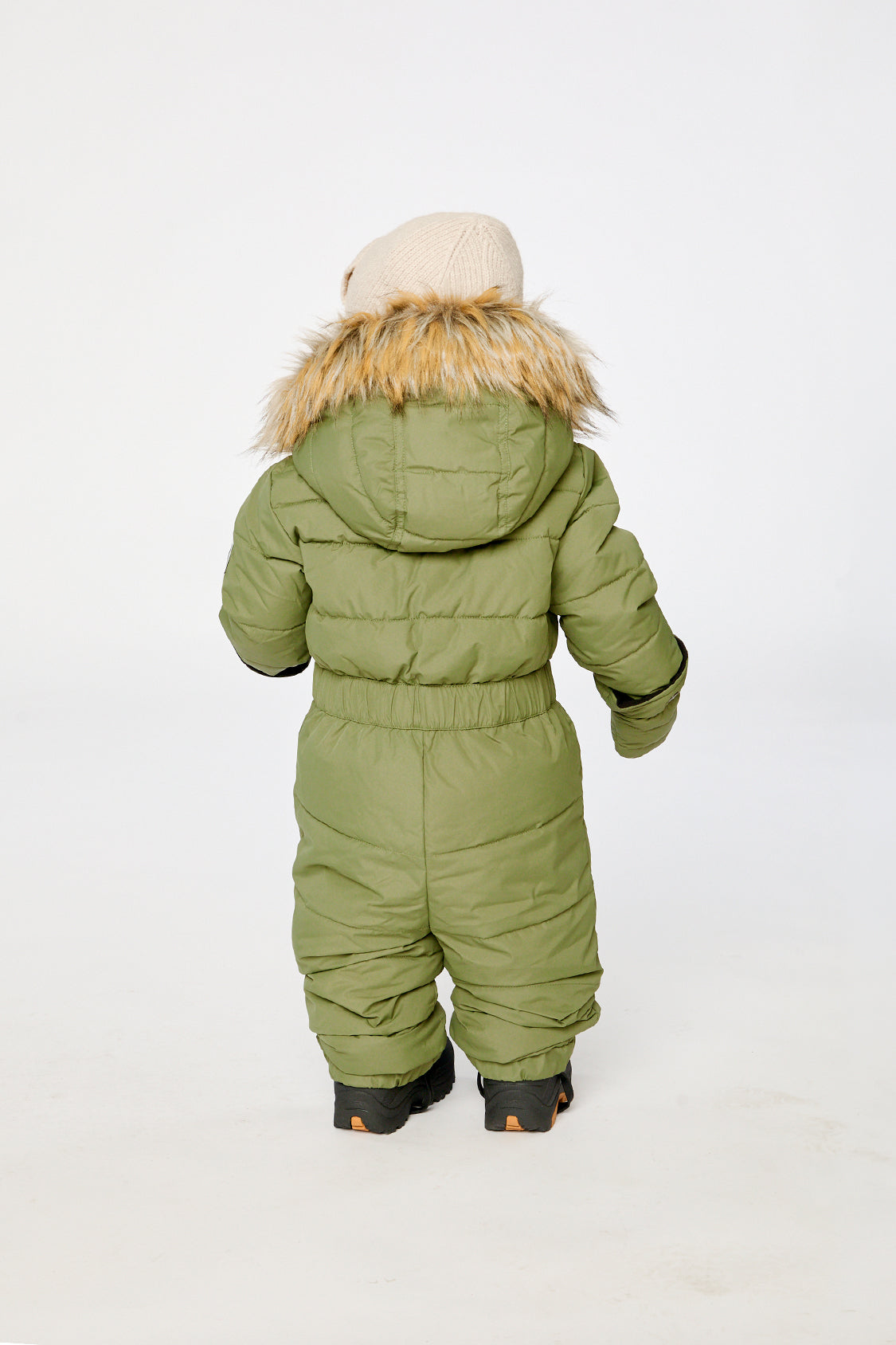 Baby Original One Piece Puffy Snowsuit With Removable Mittens And Boots Olive Green - Image 4