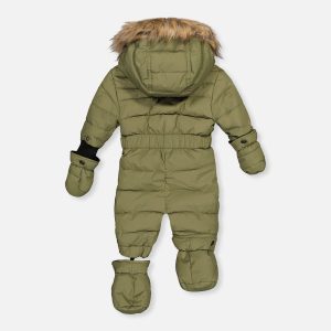 Baby Original One Piece Puffy Snowsuit With Removable Mittens And Boots Olive Green - Image 5