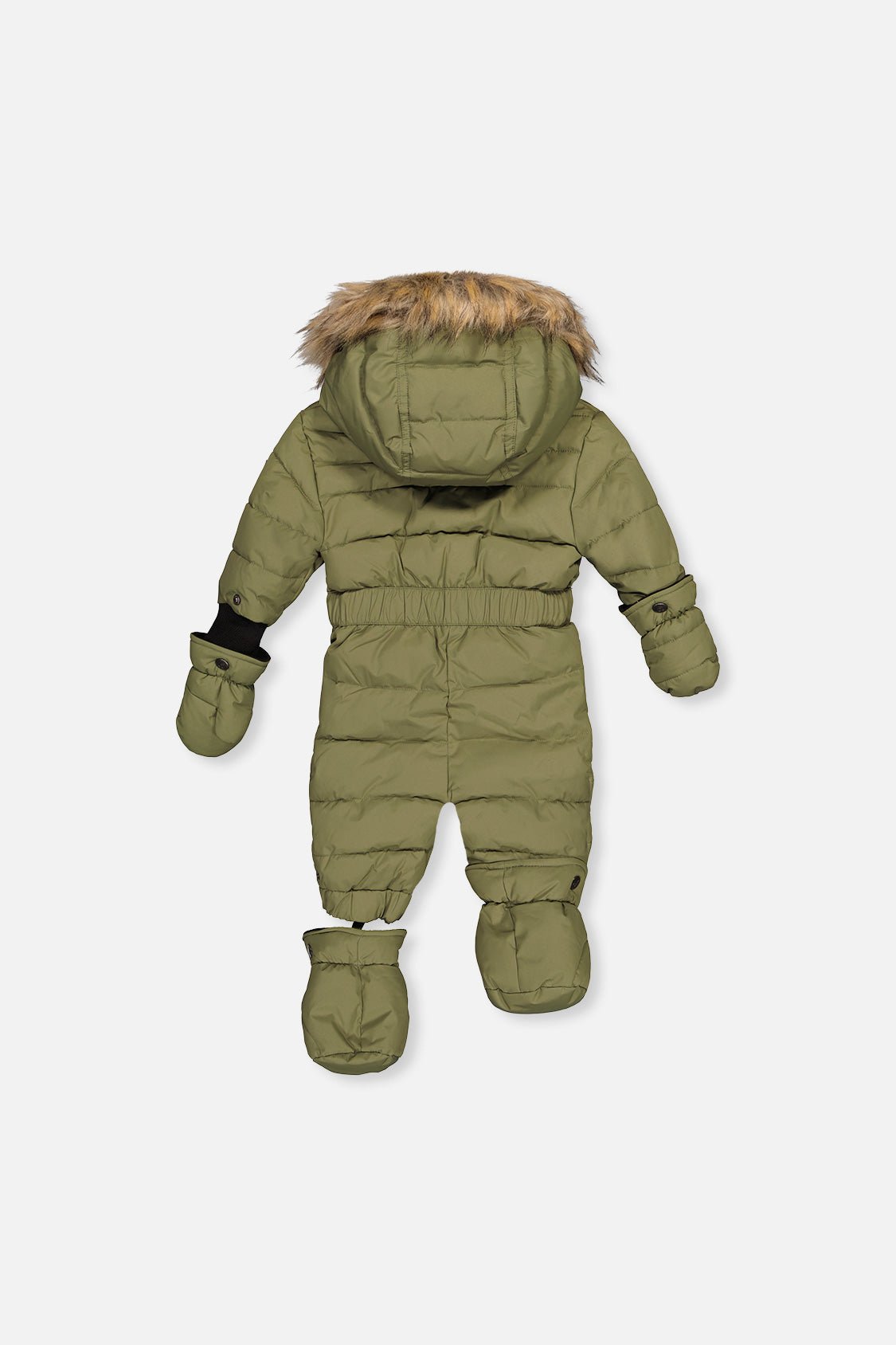 Baby Original One Piece Puffy Snowsuit With Removable Mittens And Boots Olive Green - Image 5