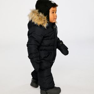 Baby Original One Piece Puffy Snowsuit With Removable Mittens And Boots Black - Image 3