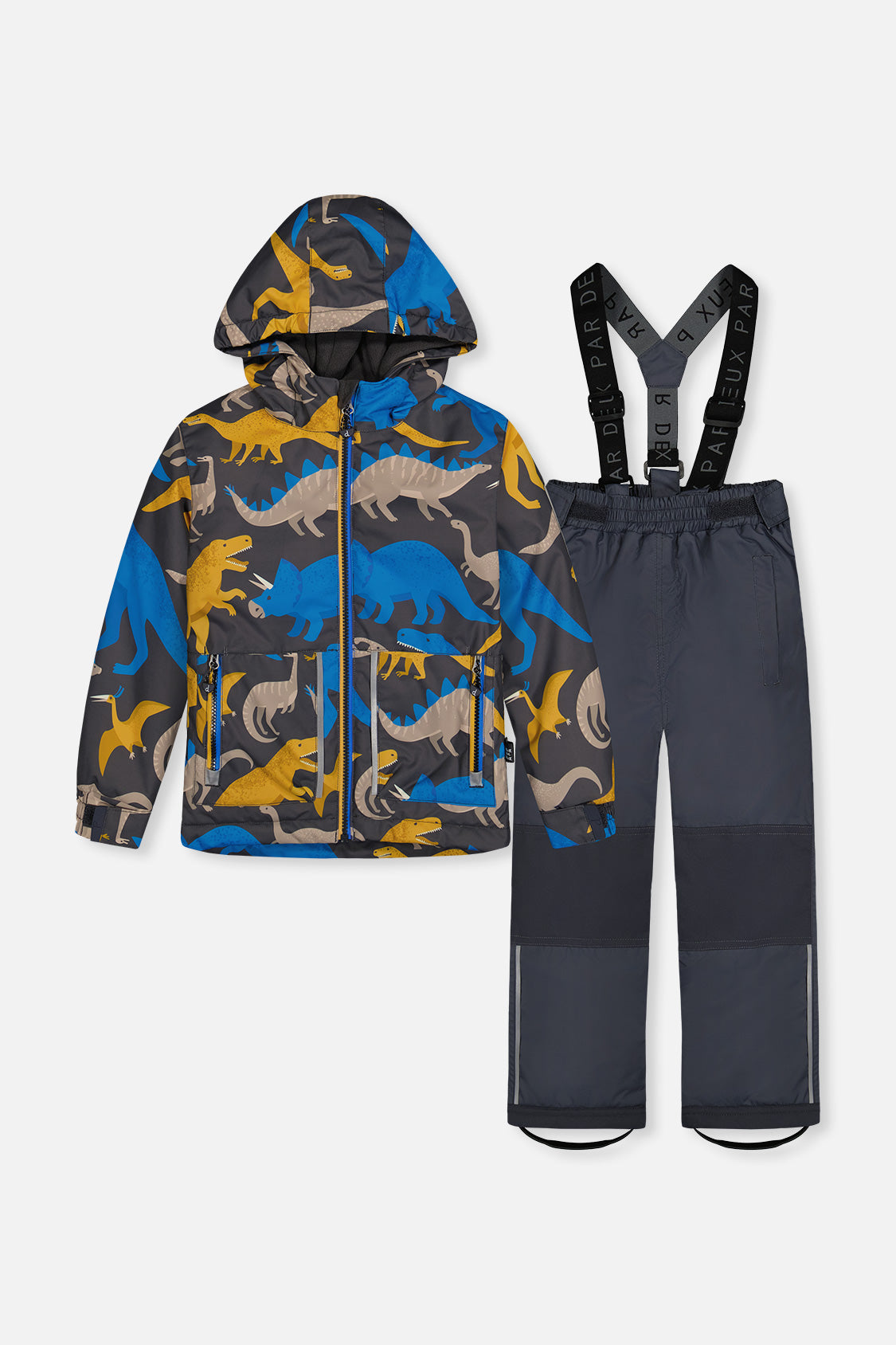 Light Weight Two Piece Chill Snowsuit Grey And Blue Dinosaur Print