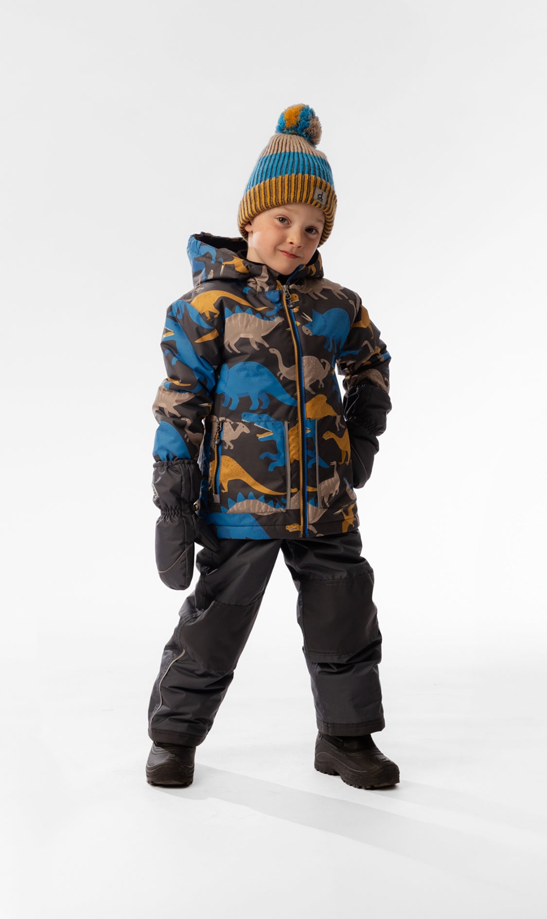Light Weight Two Piece Chill Snowsuit Grey And Blue Dinosaur Print - Image 2