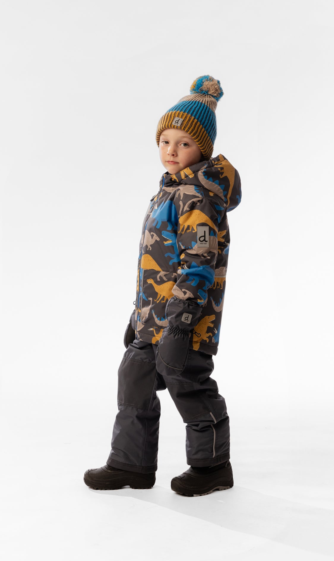 Light Weight Two Piece Chill Snowsuit Grey And Blue Dinosaur Print - Image 4