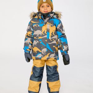 Alternative view of Two Piece Play Snowsuit Grey And Blue Dinosaur Print With Yellow Pants