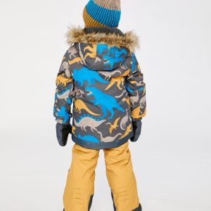 Two Piece Play Snowsuit Grey And Blue Dinosaur Print With Yellow Pants - Image 4