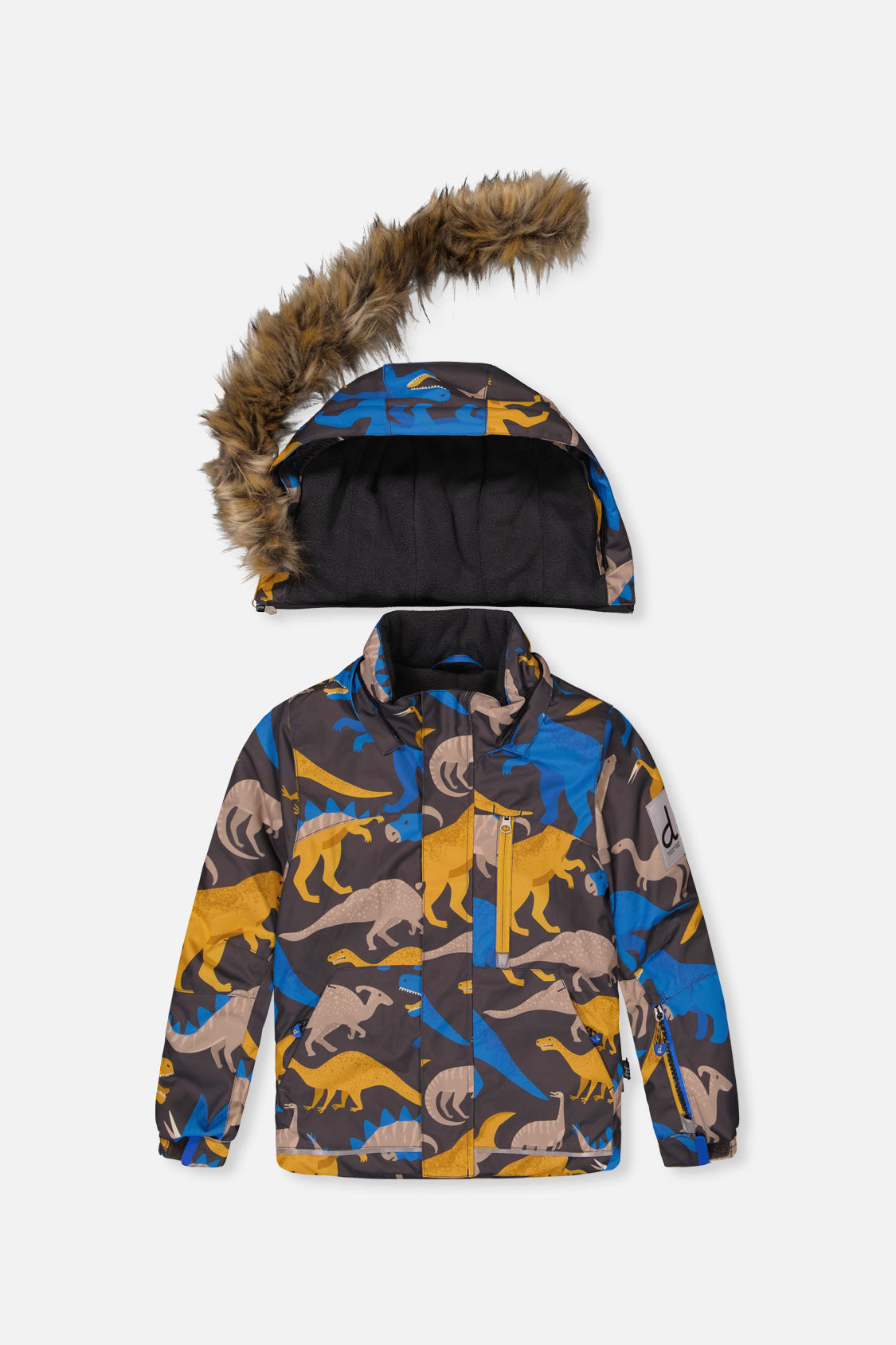 Two Piece Play Snowsuit Grey And Blue Dinosaur Print With Yellow Pants - Image 5