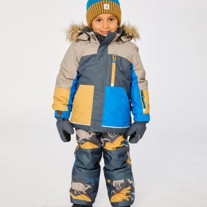 Alternative view of Two Piece Play Snowsuit Colorblock With Grey And Blue Dinosaur Print Pants
