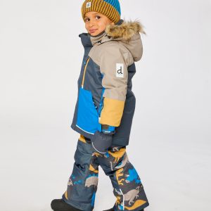 Two Piece Play Snowsuit Colorblock With Grey And Blue Dinosaur Print Pants - Image 3