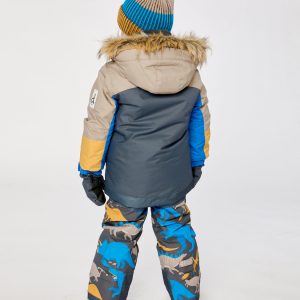 Two Piece Play Snowsuit Colorblock With Grey And Blue Dinosaur Print Pants - Image 4