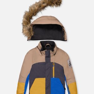 Two Piece Play Snowsuit Colorblock With Grey And Blue Dinosaur Print Pants - Image 5