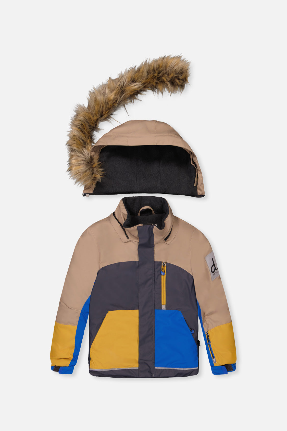 Two Piece Play Snowsuit Colorblock With Grey And Blue Dinosaur Print Pants - Image 5