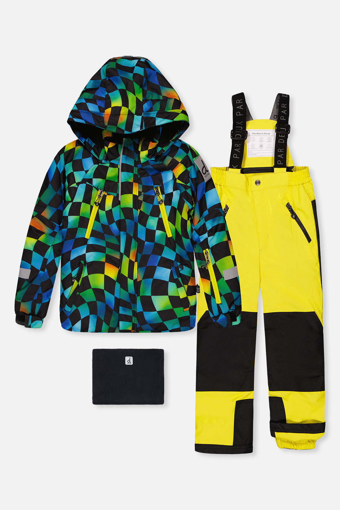 Two Piece Play Snowsuit Green Yellow And Blue Checkerboard With Yellow Pants - Image 7
