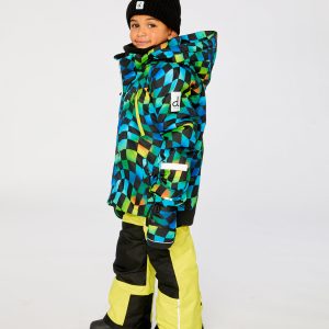Two Piece Play Snowsuit Green Yellow And Blue Checkerboard With Yellow Pants - Image 3