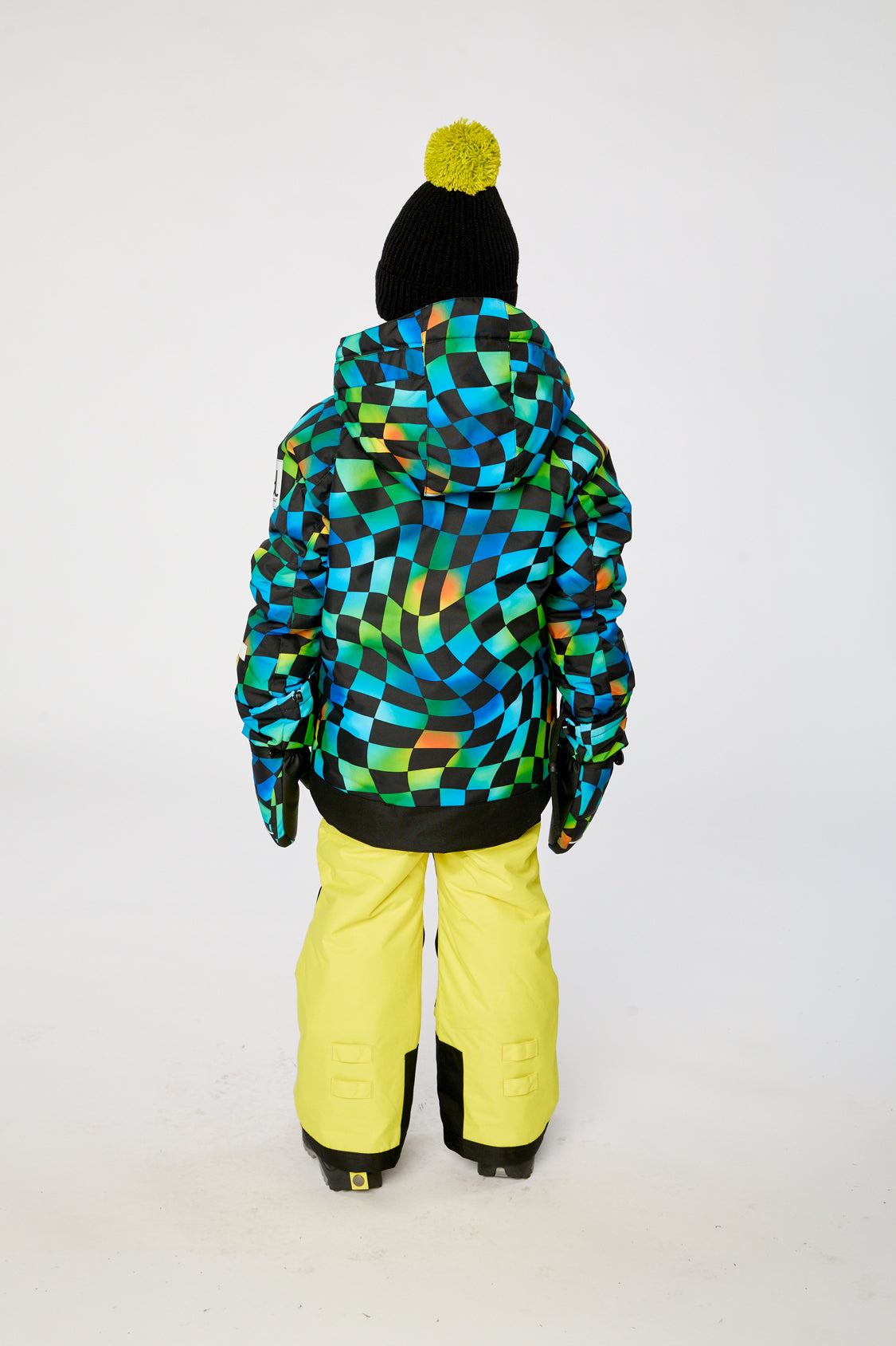 Two Piece Play Snowsuit Green Yellow And Blue Checkerboard With Yellow Pants - Image 4