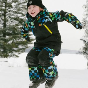 Alternative view of Two Piece Play Snowsuit Black Colorblock With Green Yellow And Blue Checkerboard Pants
