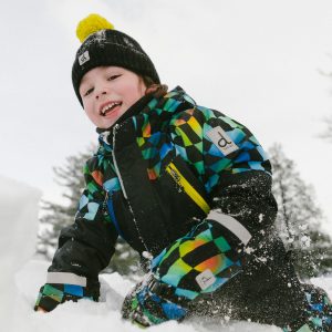 Two Piece Play Snowsuit Black Colorblock With Green Yellow And Blue Checkerboard Pants - Image 3
