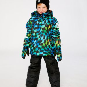 Alternative view of Two Piece Play Snowsuit Green Yellow And Blue Checkerboard With Black Pants