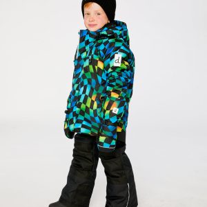 Two Piece Play Snowsuit Green Yellow And Blue Checkerboard With Black Pants - Image 3