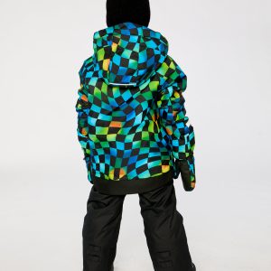 Two Piece Play Snowsuit Green Yellow And Blue Checkerboard With Black Pants - Image 4