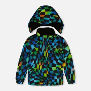 Two Piece Play Snowsuit Green Yellow And Blue Checkerboard With Black Pants - Image 5