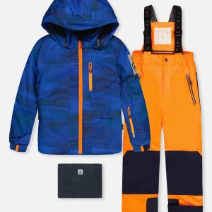 Two Piece Play Snowsuit Navy Blue And Orange With Orange Pants