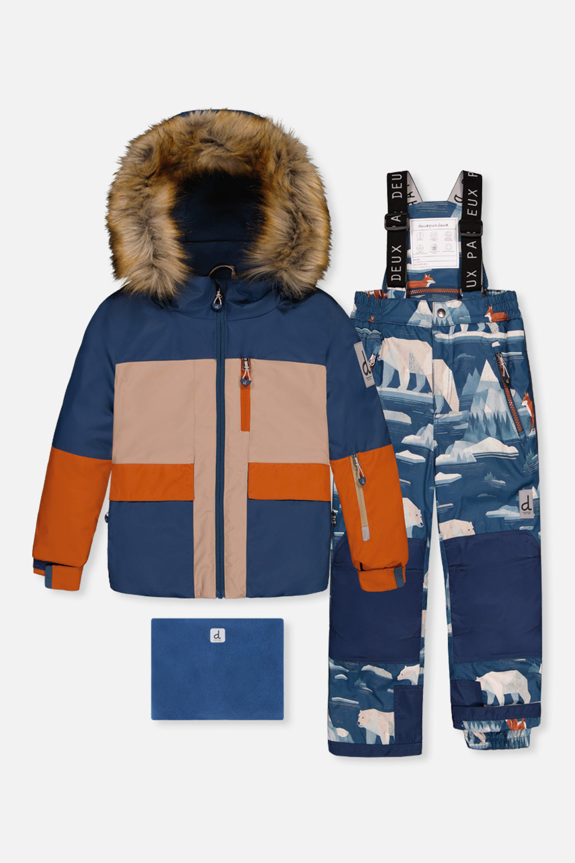 Two Piece Play Snowsuit Navy And Rust Colorblock With Blue Bear Print Pants - Image 10