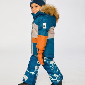 Two Piece Play Snowsuit Navy And Rust Colorblock With Blue Bear Print Pants - Image 5