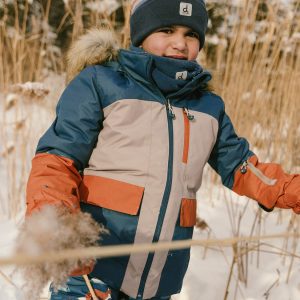 Alternative view of Two Piece Play Snowsuit Navy And Rust Colorblock With Blue Bear Print Pants