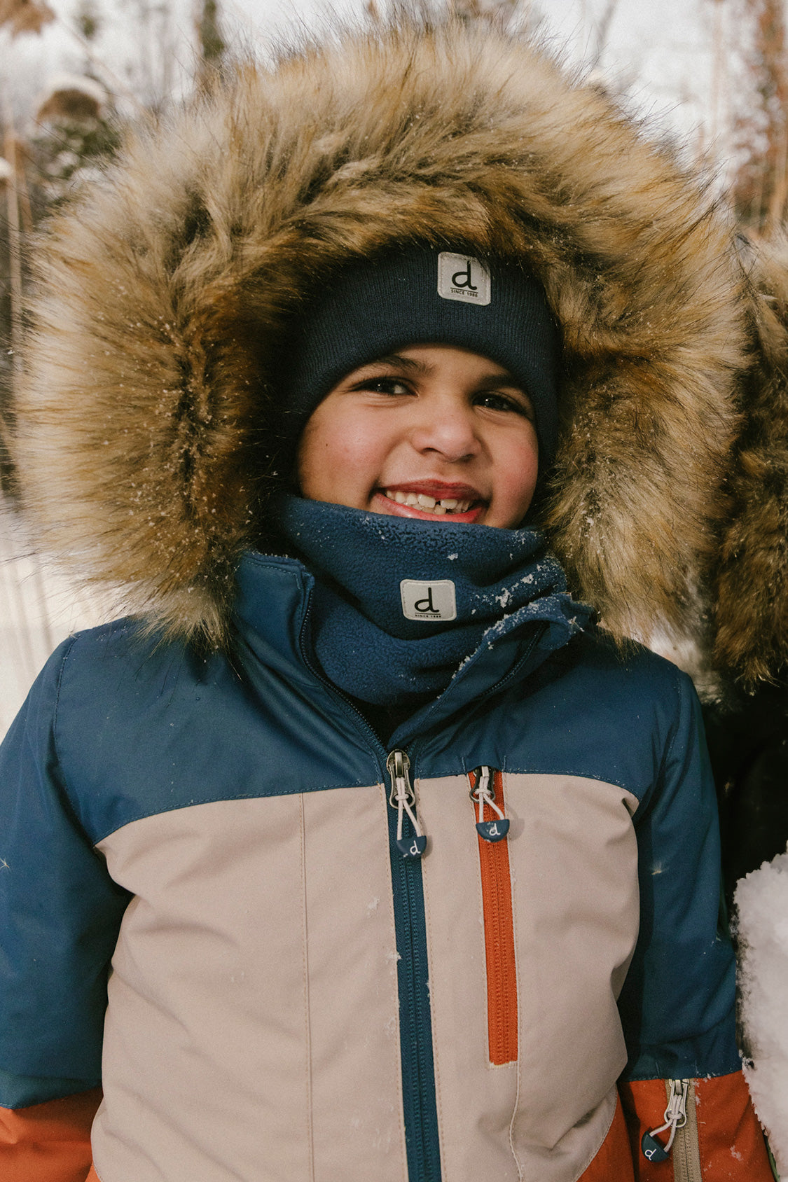 Two Piece Play Snowsuit Navy And Rust Colorblock With Blue Bear Print Pants - Image 3