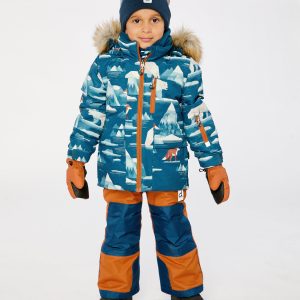 Alternative view of Two Piece Play Snowsuit Blue Bear Print With Rust Pants