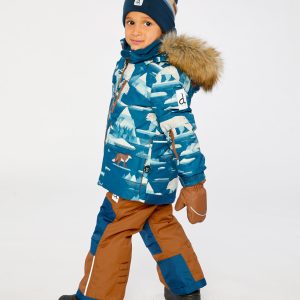 Two Piece Play Snowsuit Blue Bear Print With Rust Pants - Image 3