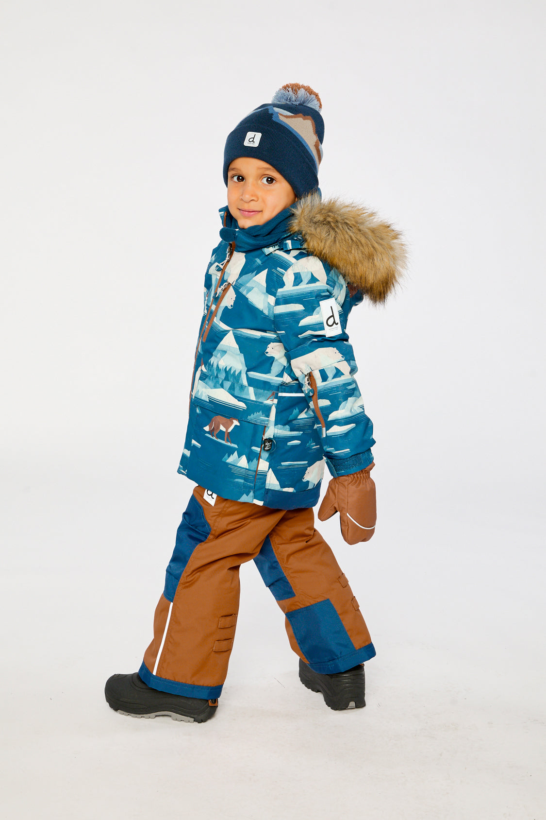 Two Piece Play Snowsuit Blue Bear Print With Rust Pants - Image 3