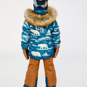 Two Piece Play Snowsuit Blue Bear Print With Rust Pants - Image 4