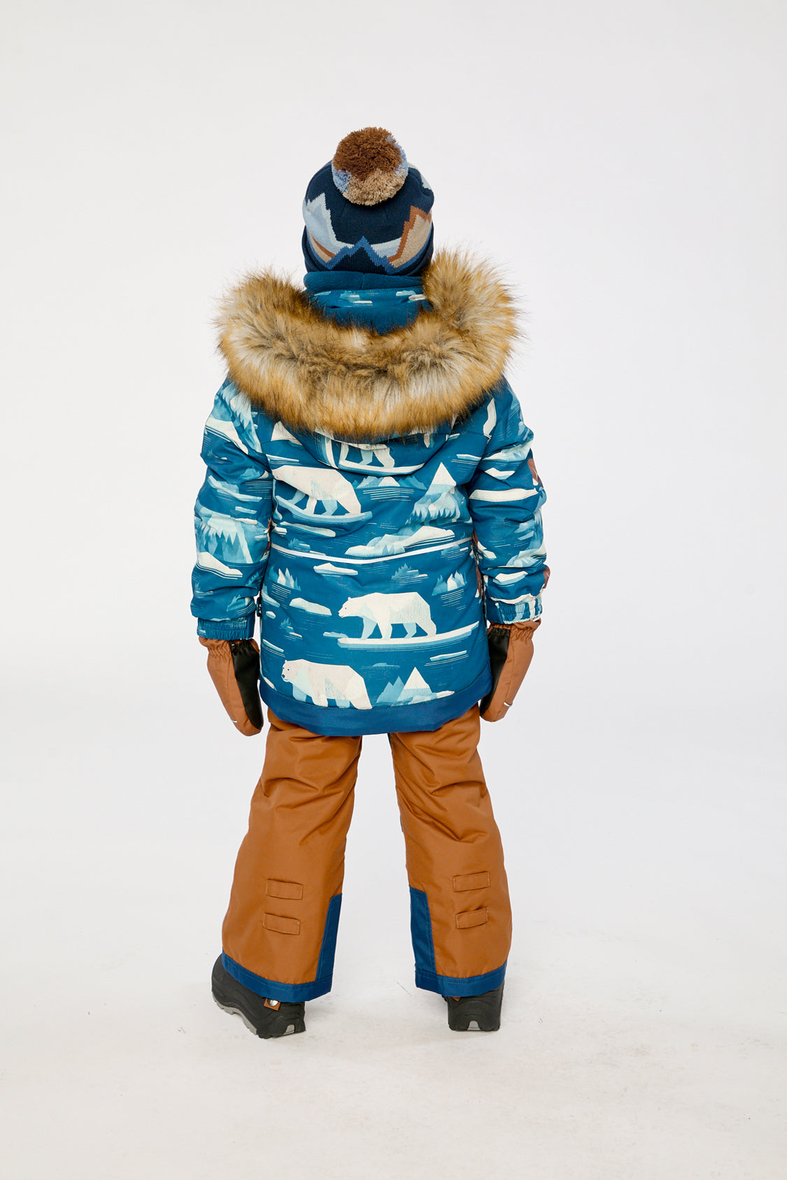 Two Piece Play Snowsuit Blue Bear Print With Rust Pants - Image 4