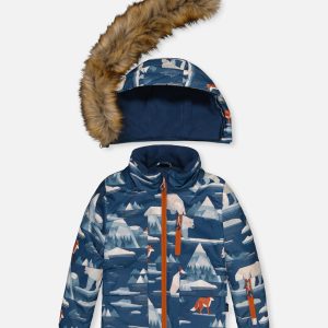 Two Piece Play Snowsuit Blue Bear Print With Rust Pants - Image 5