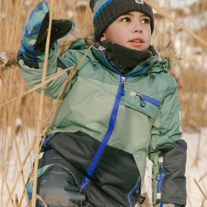 Alternative view of Two Piece Play Snowsuit Green And Navy Colorblock With Blue Camouflage Pants