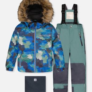 Two Piece Play Snowsuit Blue Camouflage Print With Green Pants - Image 6
