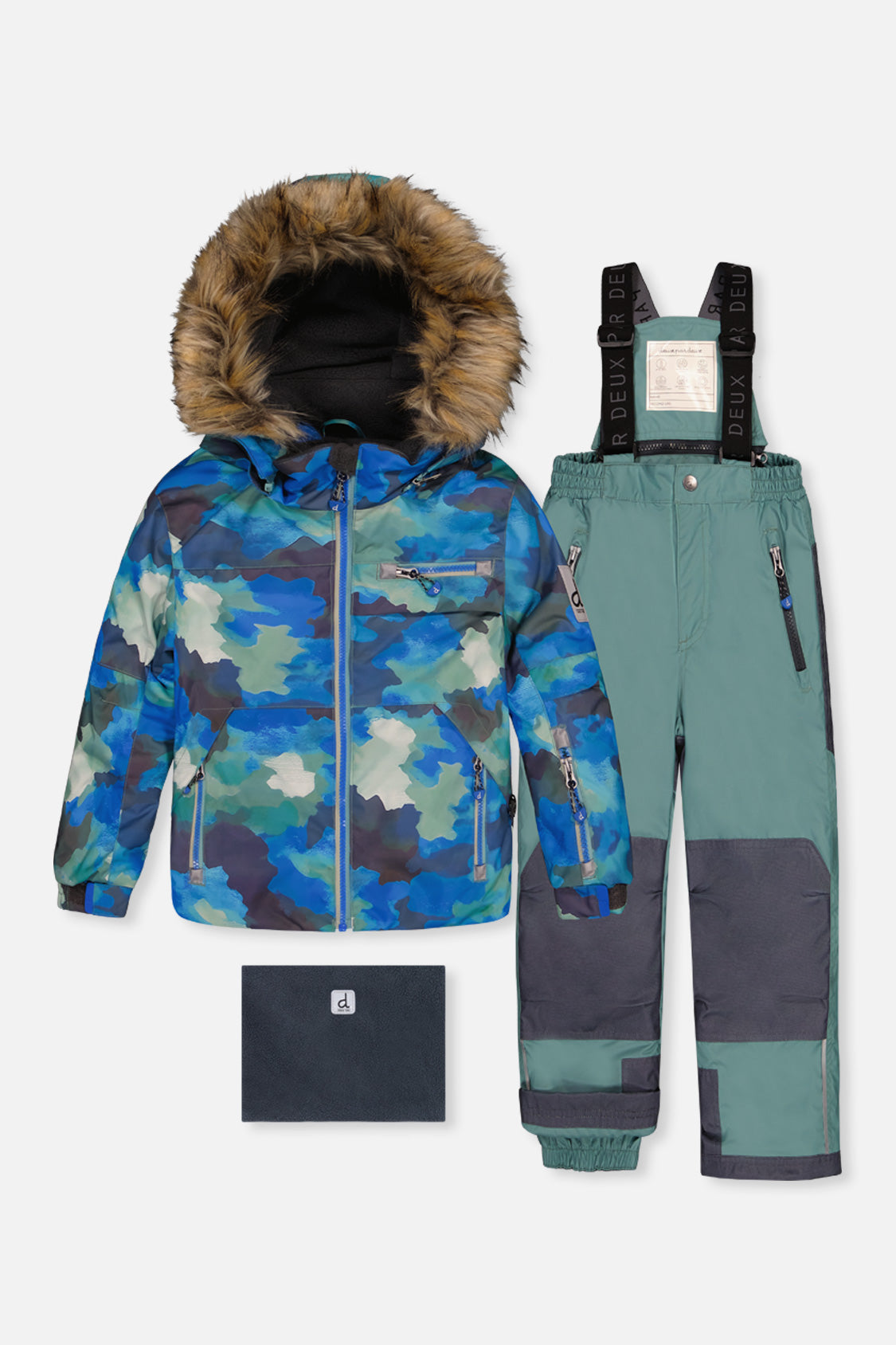 Two Piece Play Snowsuit Blue Camouflage Print With Green Pants - Image 13