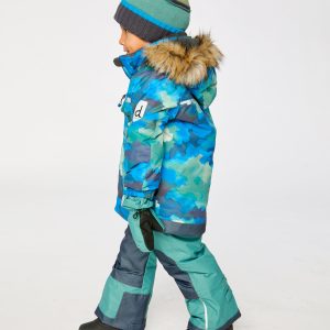 Two Piece Play Snowsuit Blue Camouflage Print With Green Pants - Image 3