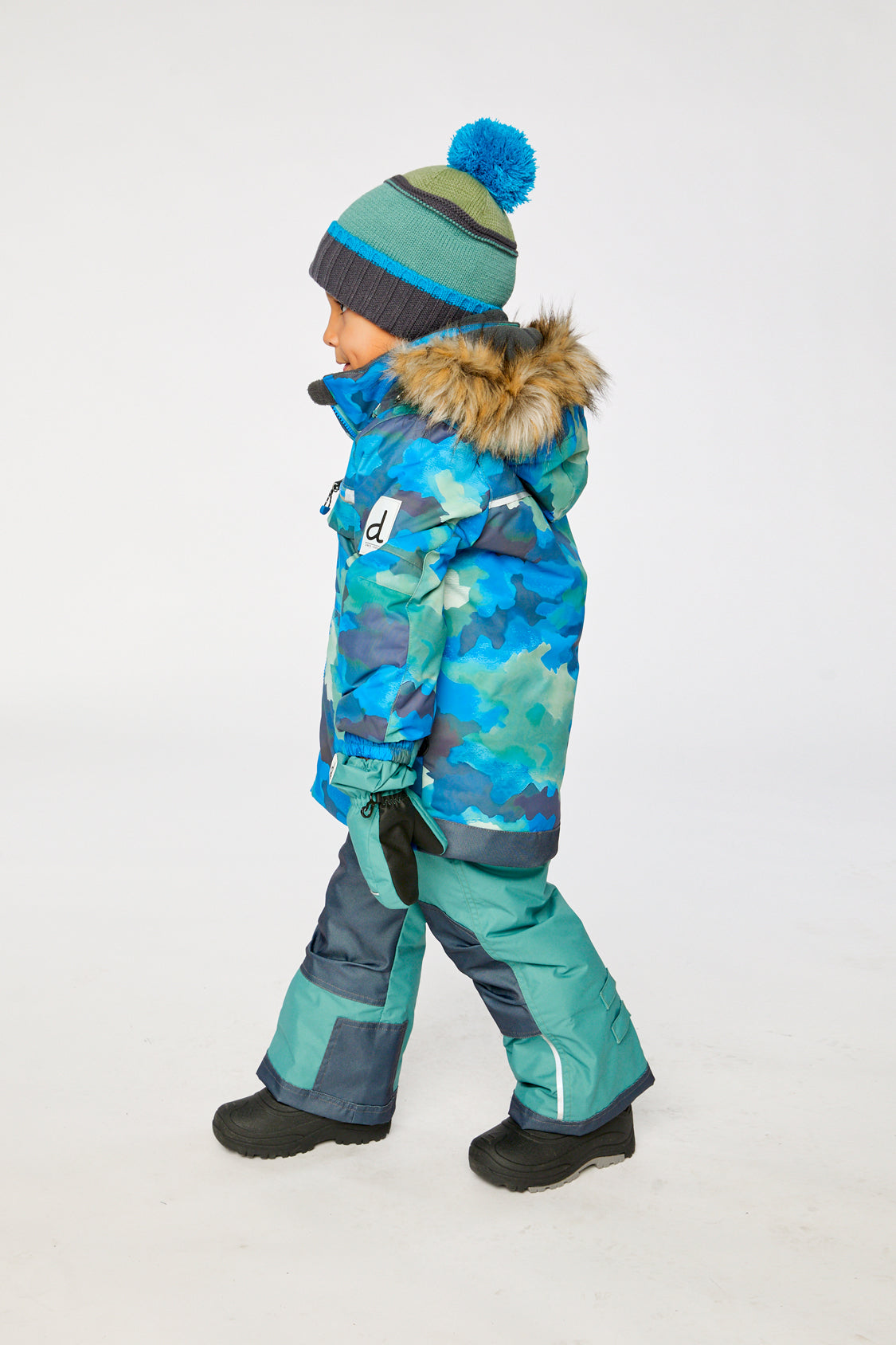 Two Piece Play Snowsuit Blue Camouflage Print With Green Pants - Image 3