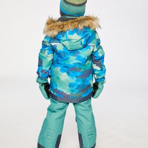 Two Piece Play Snowsuit Blue Camouflage Print With Green Pants - Image 4