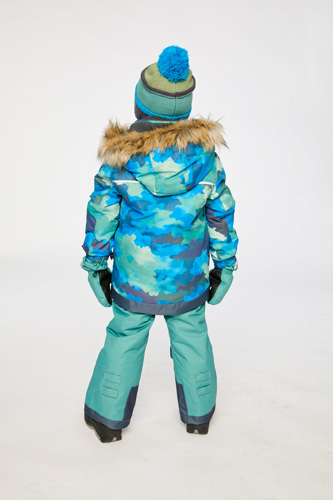 Two Piece Play Snowsuit Blue Camouflage Print With Green Pants - Image 4