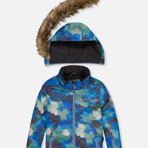 Two Piece Play Snowsuit Blue Camouflage Print With Green Pants - Image 5