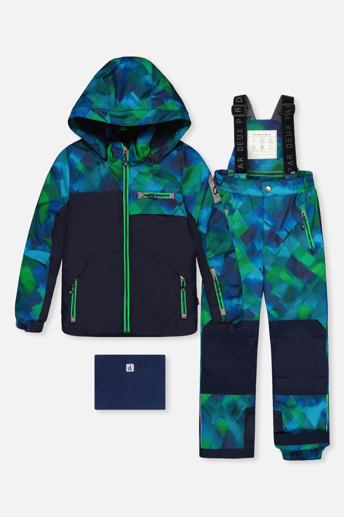 Two Piece Play Snowsuit Blue And Green Checkered Print - Image 13