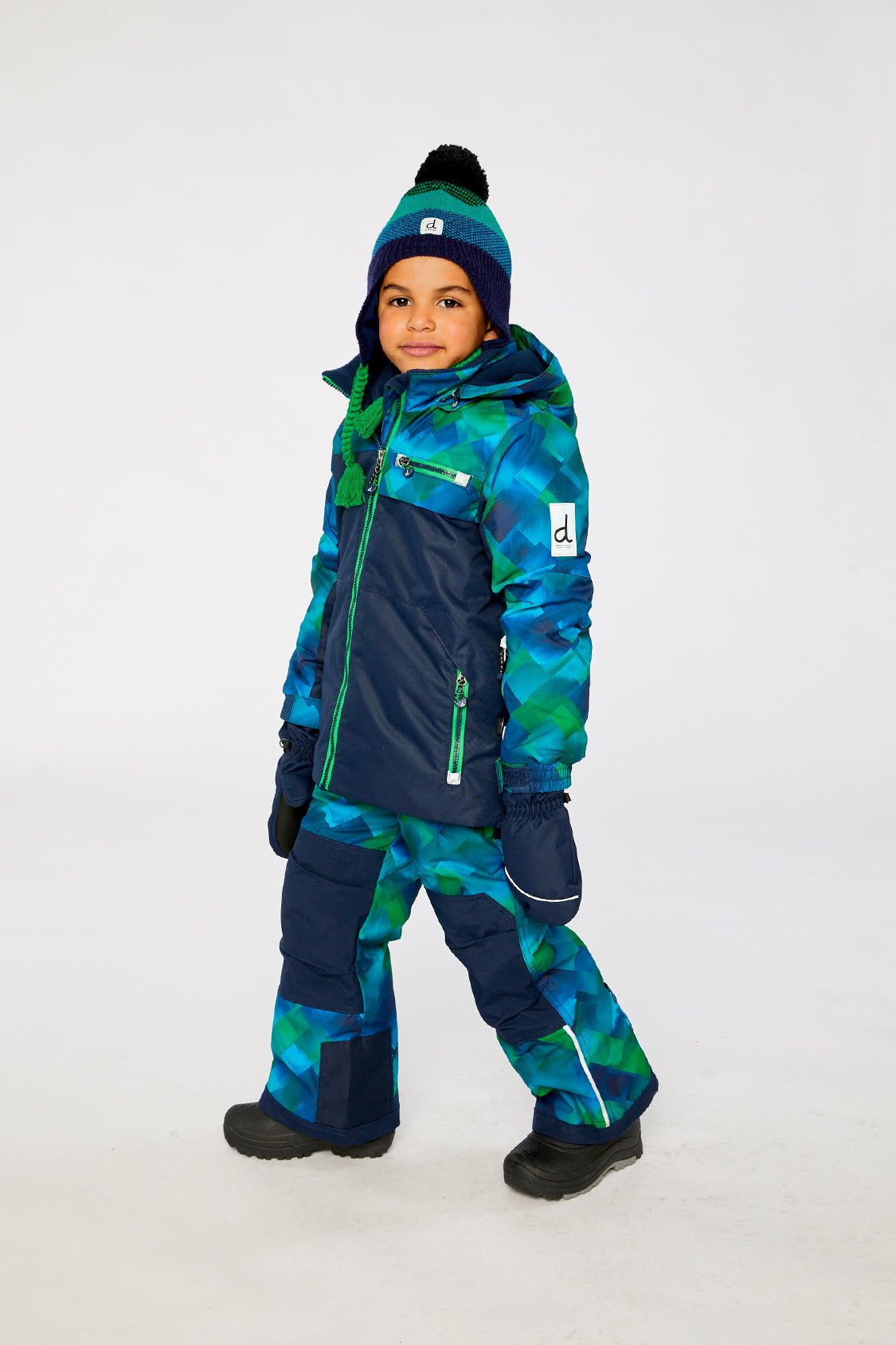 Two Piece Play Snowsuit Blue And Green Checkered Print - Image 5