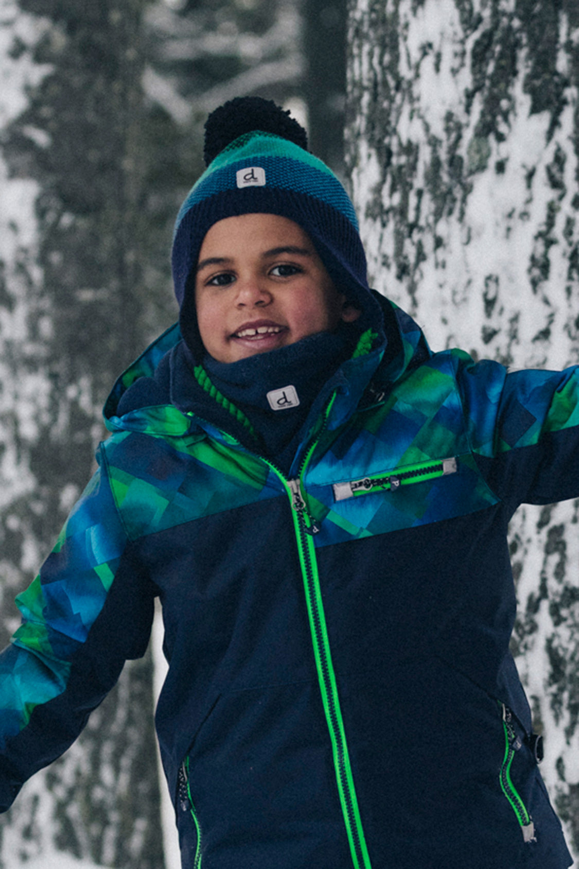 Two Piece Play Snowsuit Blue And Green Checkered Print - Image 2
