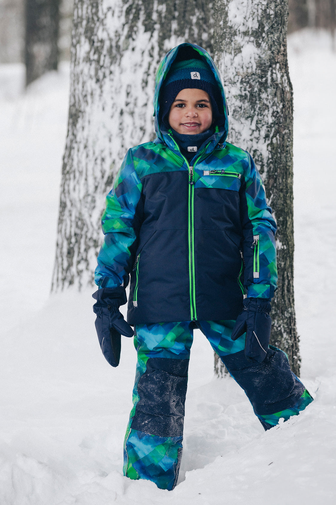 Two Piece Play Snowsuit Blue And Green Checkered Print - Image 3